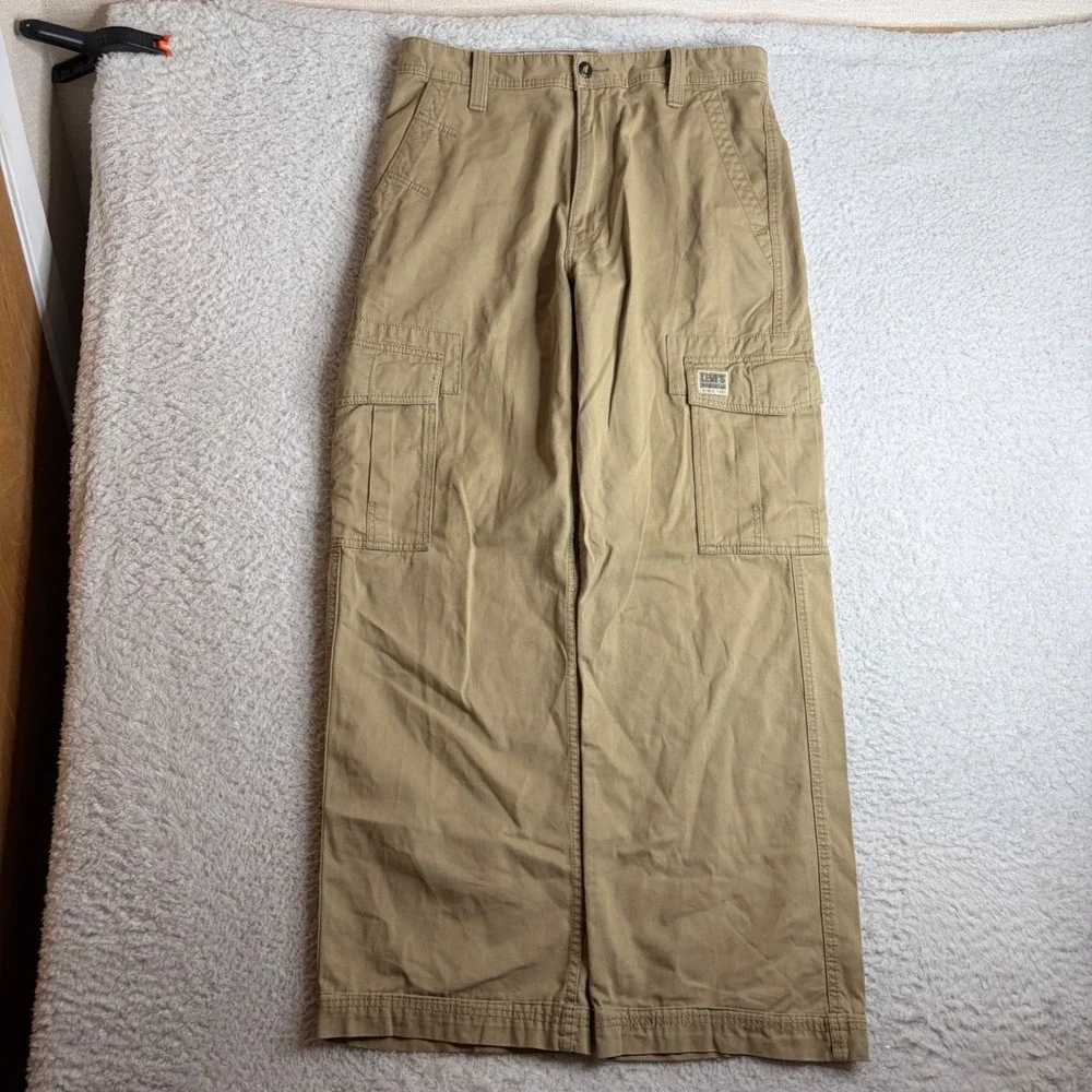 Levis Workwear Loose Straight Cargo Pants Tan Khaki Mens 33x32 baggy wide leg